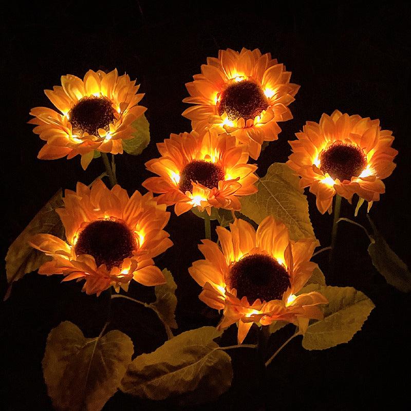 Led Solar Sunflower Three Head Lawn Garden Decorative Landscape Outdoor Lamp - Nioor