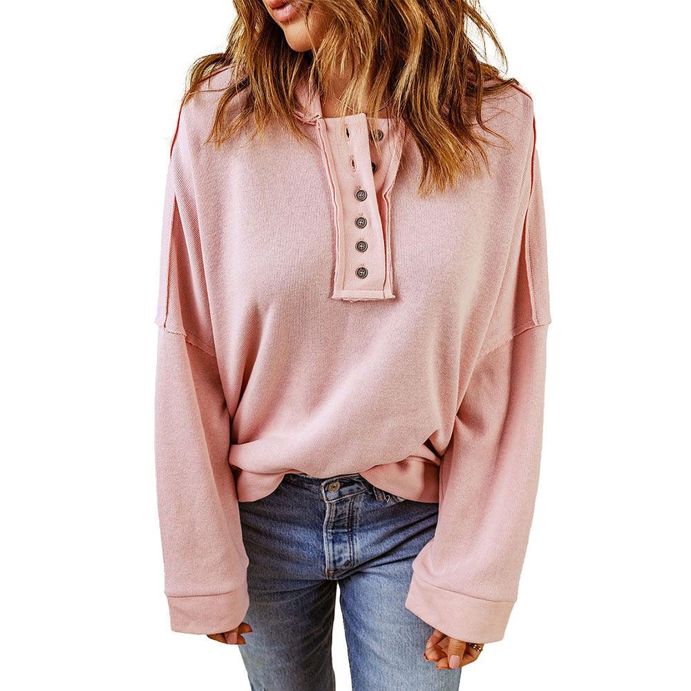 Leisure Loose Patchwork Drop-shoulder Long-sleeve Sweatshirt Women Winter Thicken Solid Color Hoodie - Nioor