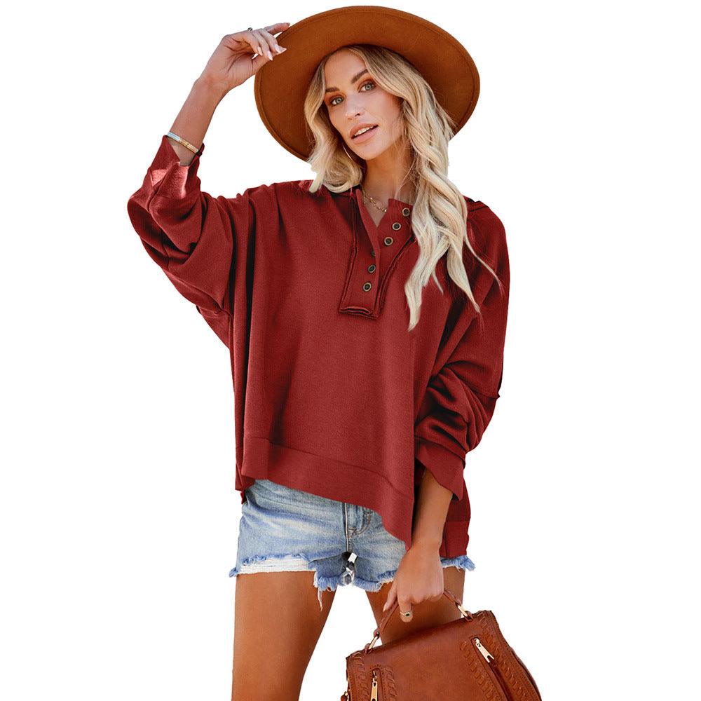 Leisure Loose Patchwork Drop-shoulder Long-sleeve Sweatshirt Women Winter Thicken Solid Color Hoodie - Nioor