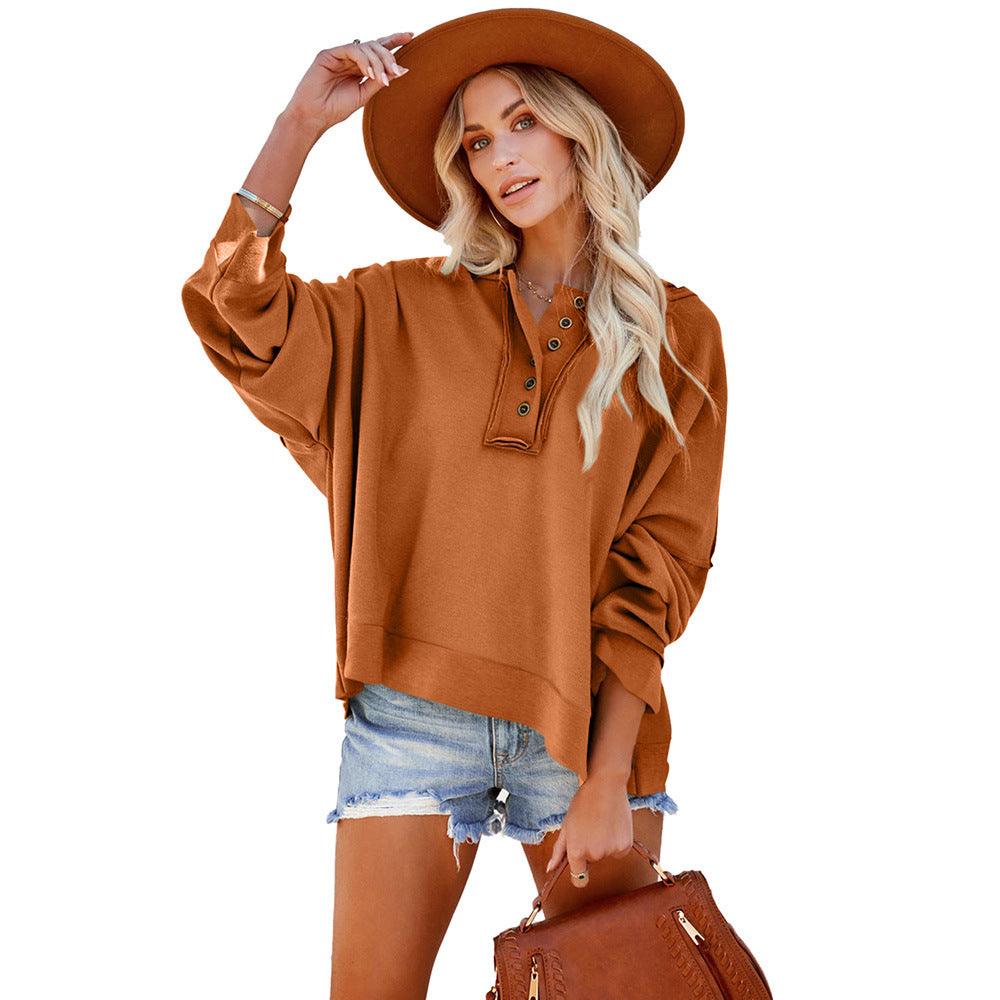 Leisure Loose Patchwork Drop-shoulder Long-sleeve Sweatshirt Women Winter Thicken Solid Color Hoodie - Nioor