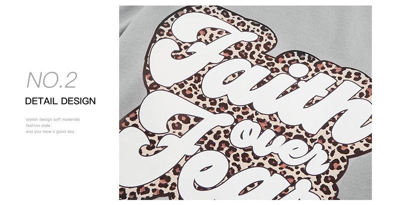 Leopard Print Contrast Color Slogan T-shirt Summer New Round Neck Short Sleeve - Nioor