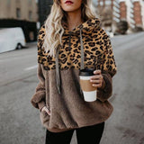 Leopard Print Hooded Sweater Loose Fall Winter Women Clothes - Nioor