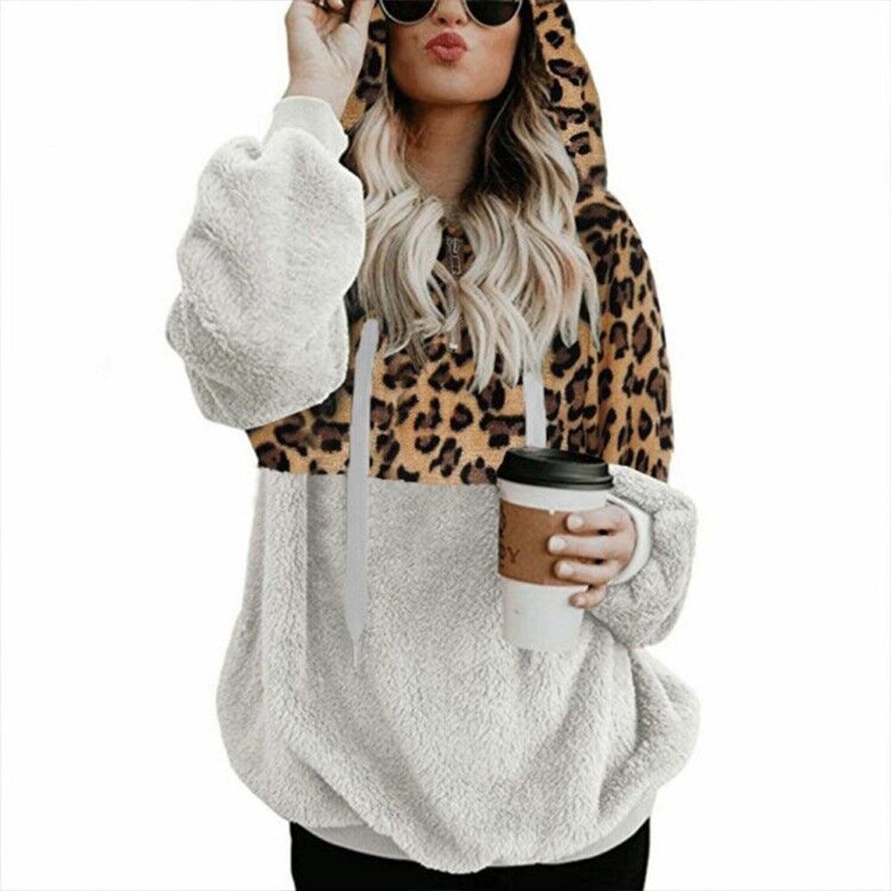 Leopard Print Hooded Sweater Loose Fall Winter Women Clothes - Nioor