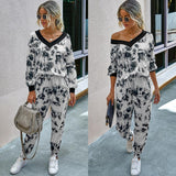 Leopard Print V-neck Long Sleeve Casual Women's Suit - Nioor