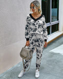 Leopard Print V-neck Long Sleeve Casual Women's Suit - Nioor