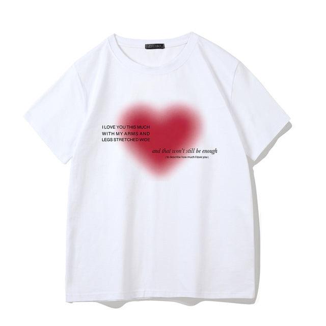 Letter Gradient Love Short Sleeve Round Neck T-shirt Loose Women's Top - Nioor