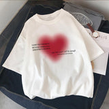 Letter Gradient Love Short Sleeve Round Neck T-shirt Loose Women's Top - Nioor