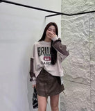 Letter Printed Loose Patchwork Long Sleeved Pullover For Women - Nioor