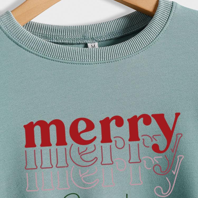 Letter Round Neck Christmas Loose Long Sleeve Sweater Girl - Nioor