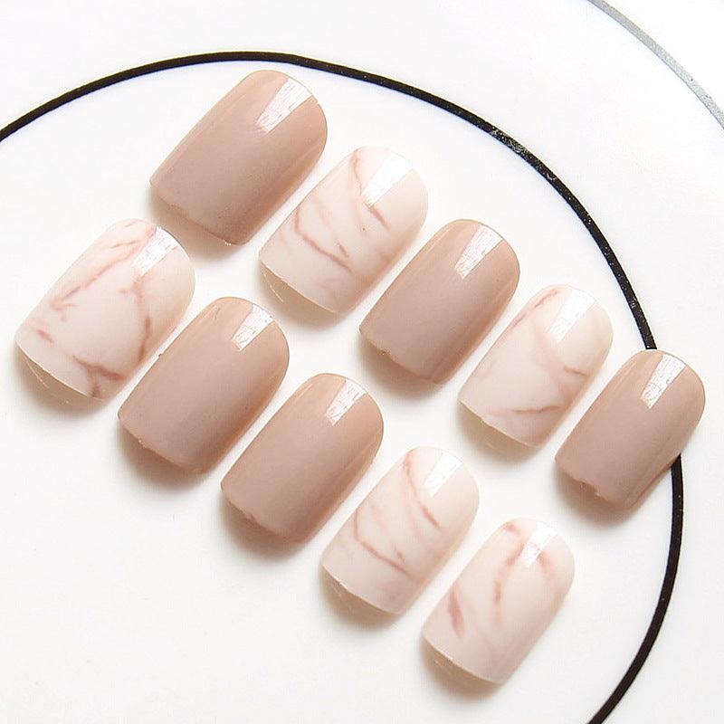 Light khaki smudge false nails - Nioor