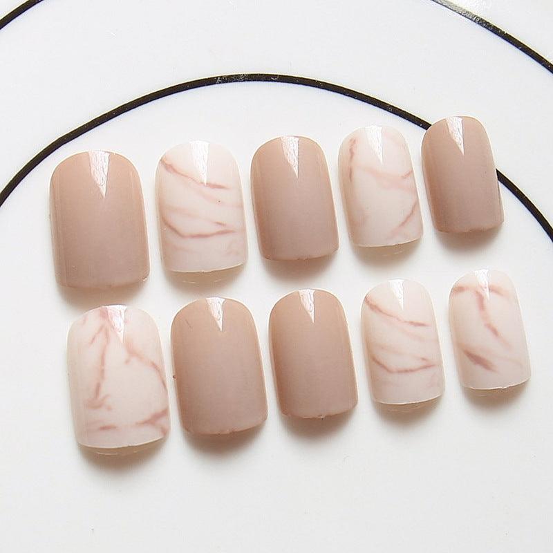 Light khaki smudge false nails - Nioor