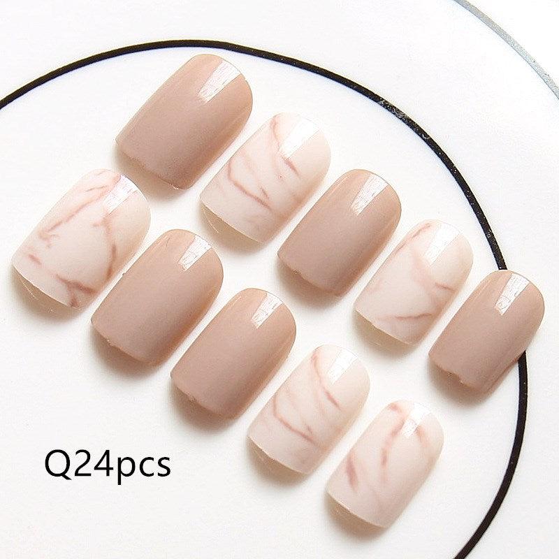 Light khaki smudge false nails - Nioor