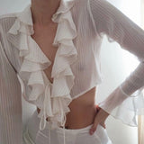 Light Transparent Striped Sunscreen Shirt Cardigan Long Sleeve V-neck Slim Women's Shirt - Nioor