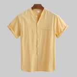 Linen Shirt Men's Short Sleeved Standing Collar - Nioor