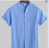 Linen Shirt Men's Short Sleeved Standing Collar - Nioor