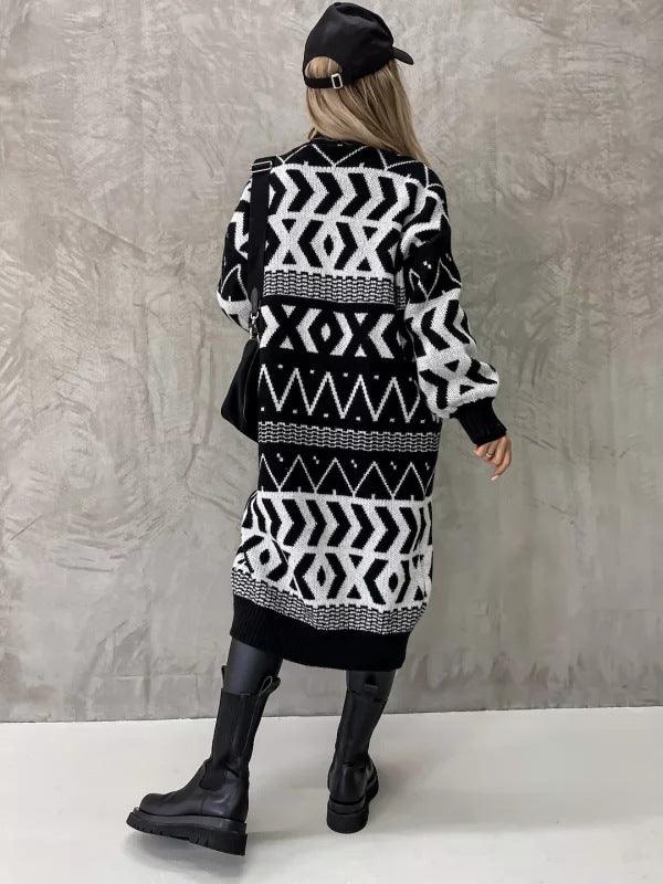 Long European And American Diamond Lattice Sweater For Women - Nioor