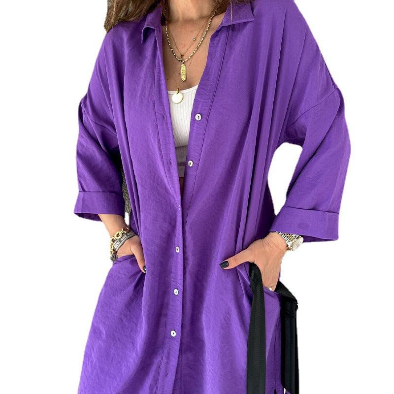 Long Shirt Style Dress With Loose Fit - Nioor