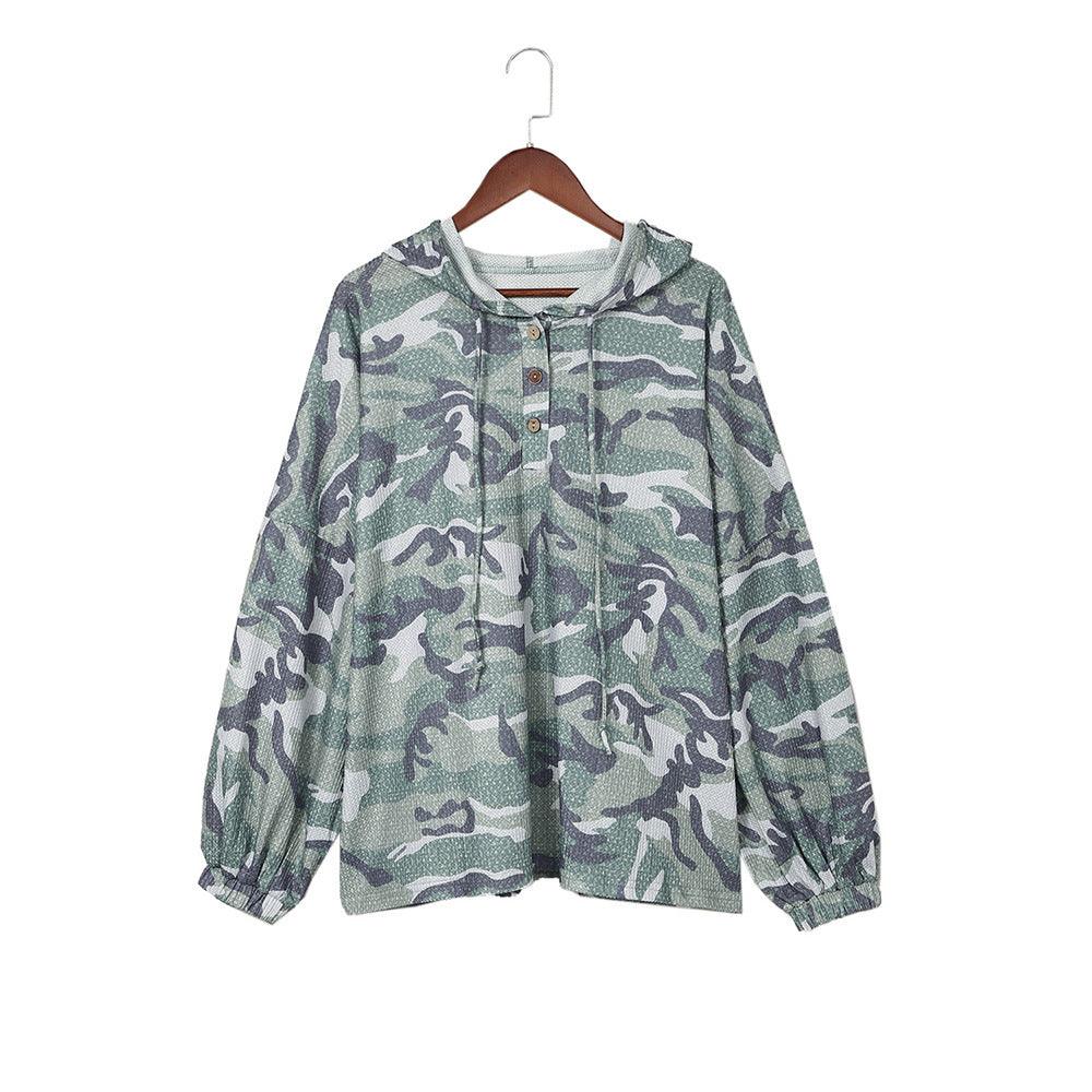 Long Sleeve Camouflage Print Hoodie Loose-fitting Casual Pullover Women - Nioor