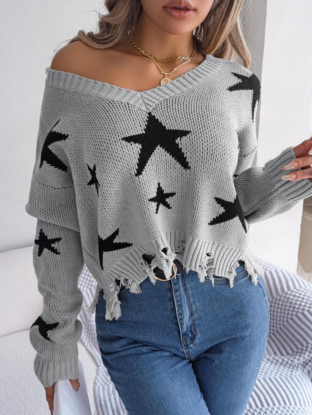 Long Sleeve Knitted Pullover Sweater - Nioor