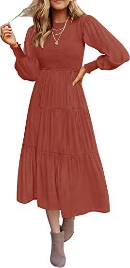 Long Sleeve Pleating Layered Short Sleeve Large Swing Dress - Nioor