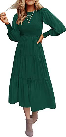 Long Sleeve Pleating Layered Short Sleeve Large Swing Dress - Nioor