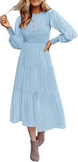 Long Sleeve Pleating Layered Short Sleeve Large Swing Dress - Nioor