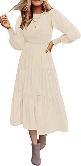 Long Sleeve Pleating Layered Short Sleeve Large Swing Dress - Nioor