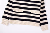 Long Sleeve Polo Collar Stripes Sweater - Nioor