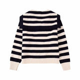 Long Sleeve Polo Collar Stripes Sweater - Nioor