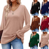 Long Sleeve Solid Color T Shirt Top - Nioor