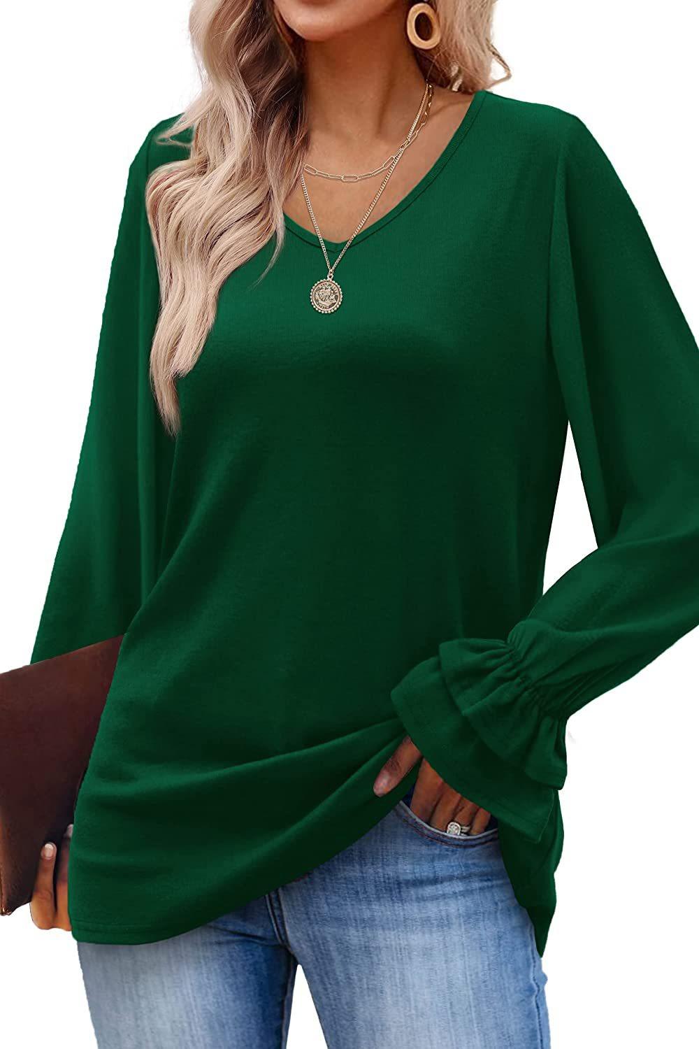 Long Sleeve Solid Color T Shirt Top - Nioor