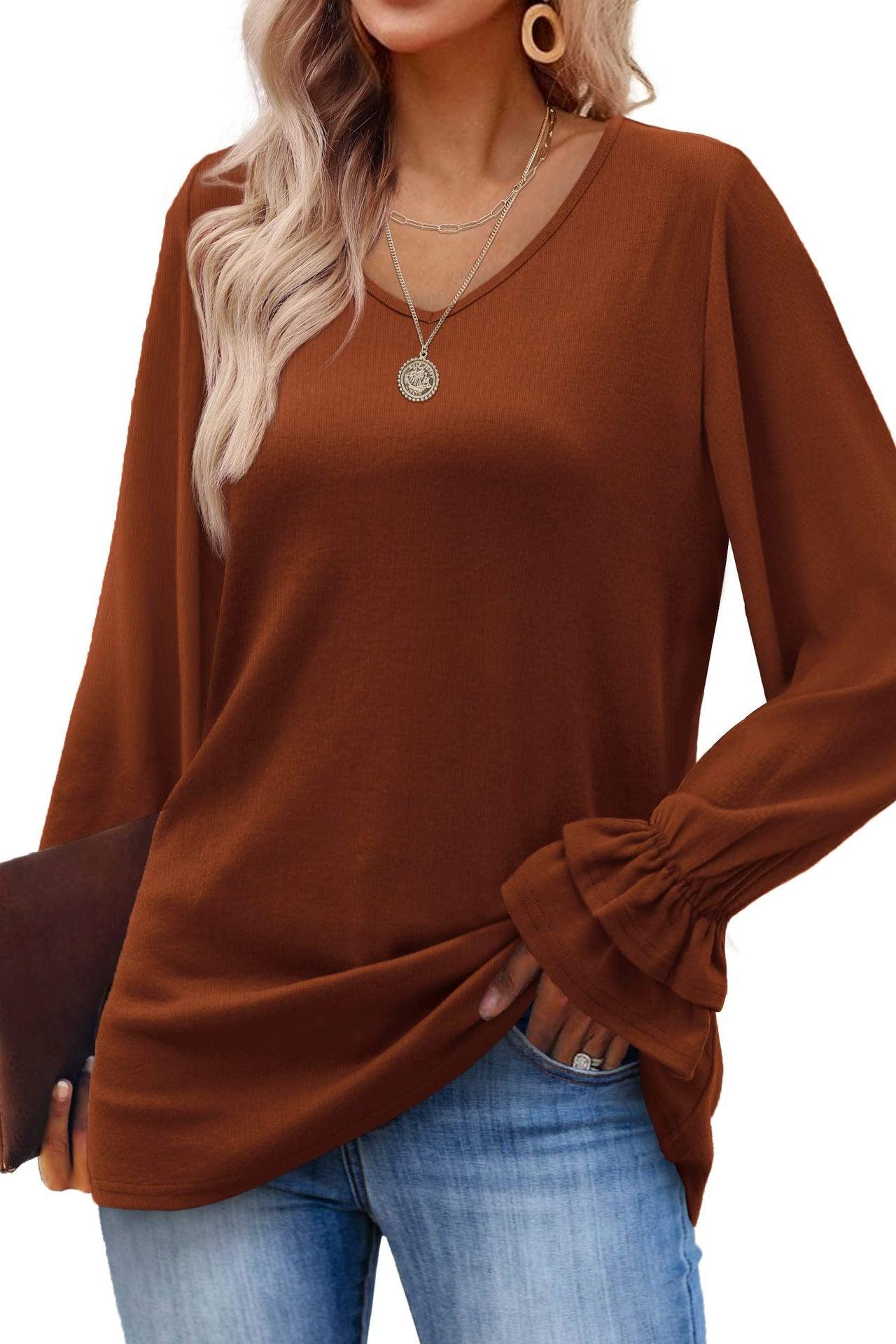 Long Sleeve Solid Color T Shirt Top - Nioor