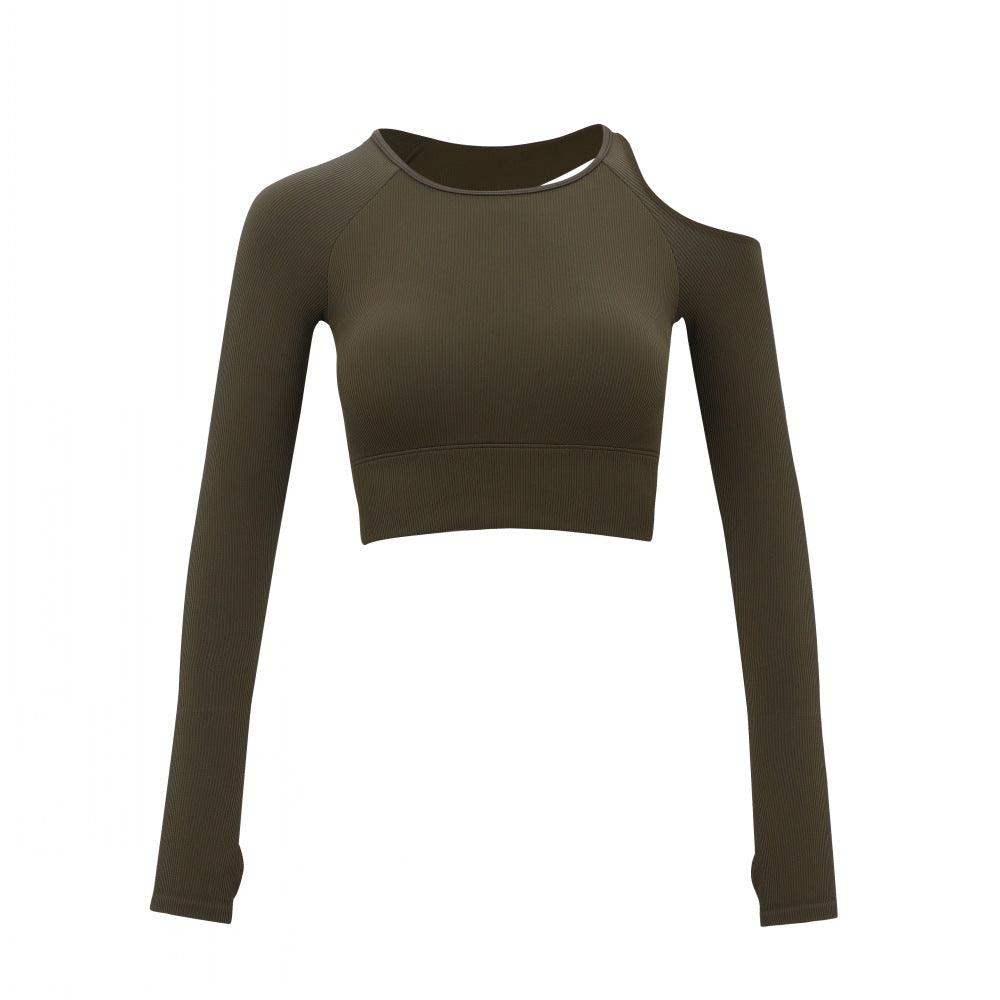 Long Sleeve T-shirt Yoga Clothes With Chest Pad One Shoulder Hollow Irregular - Nioor