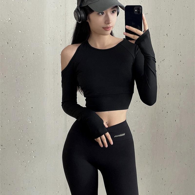 Long Sleeve T-shirt Yoga Clothes With Chest Pad One Shoulder Hollow Irregular - Nioor