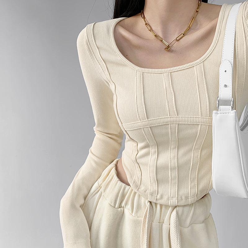 Long Sleeve Undercoat Women's Short Plastic Fishbone Waist Shirt - Nioor