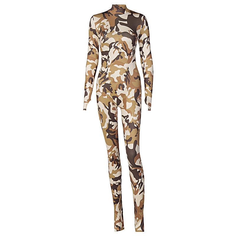 Long Sleeve Yoga Sportswear Camouflage Body Shaping Rompers - Nioor