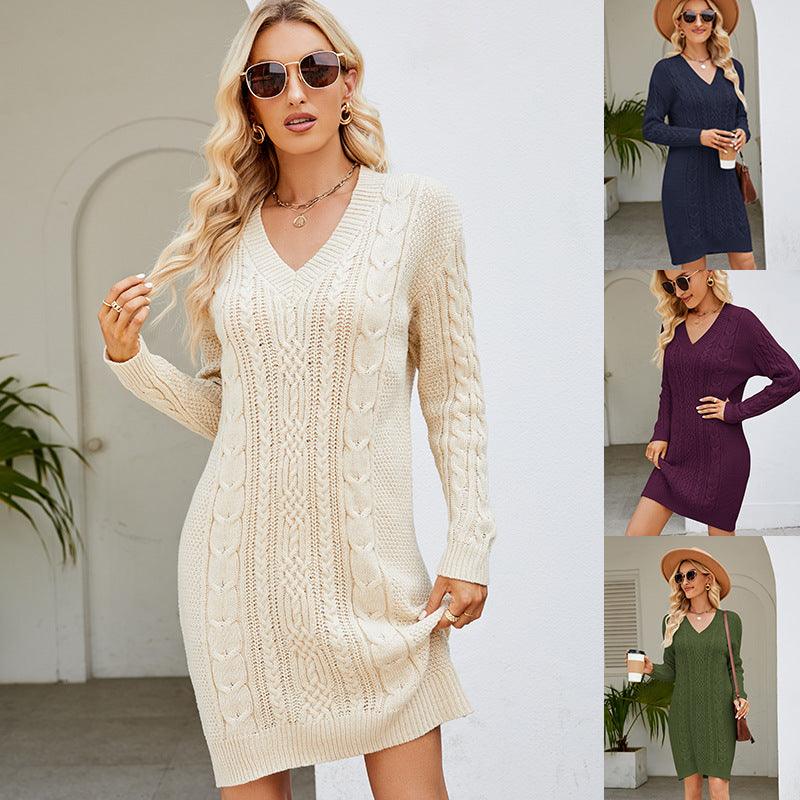 Long Twisted Basic Knitted Dress - Nioor