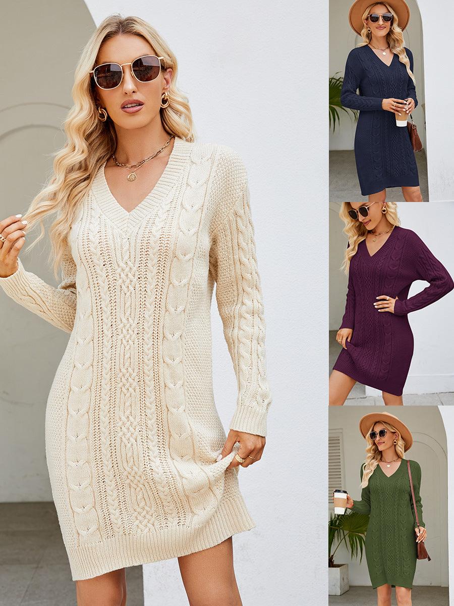 Long Twisted Basic Knitted Dress - Nioor