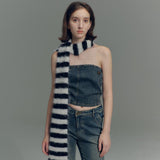 Long Wool Mink Black And White Striped Knitted Wool Scarf - Nioor