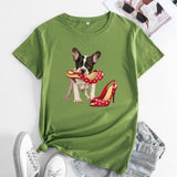 Loose And Cute Dog Print Pure Cotton Round Neck Short Sleeves - Nioor