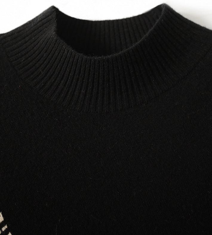 Loose Batwing Sleeve Half Turtleneck Wool Pullover - Nioor