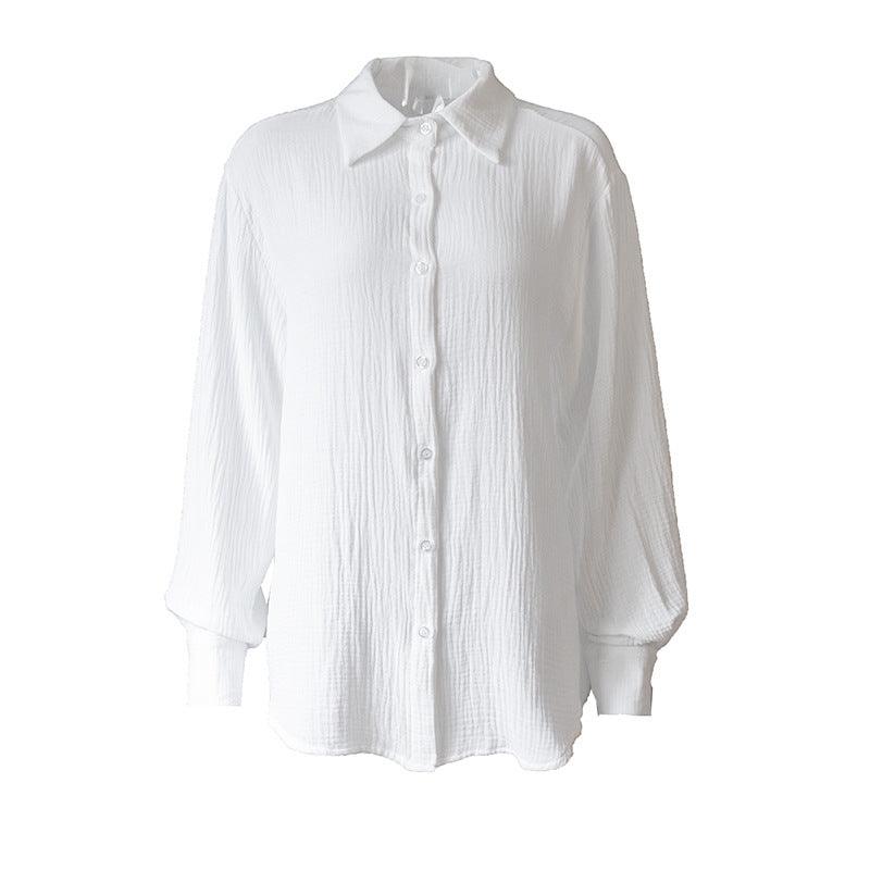 Loose Casual Cotton Long Sleeve Mid-length Shirt - Nioor