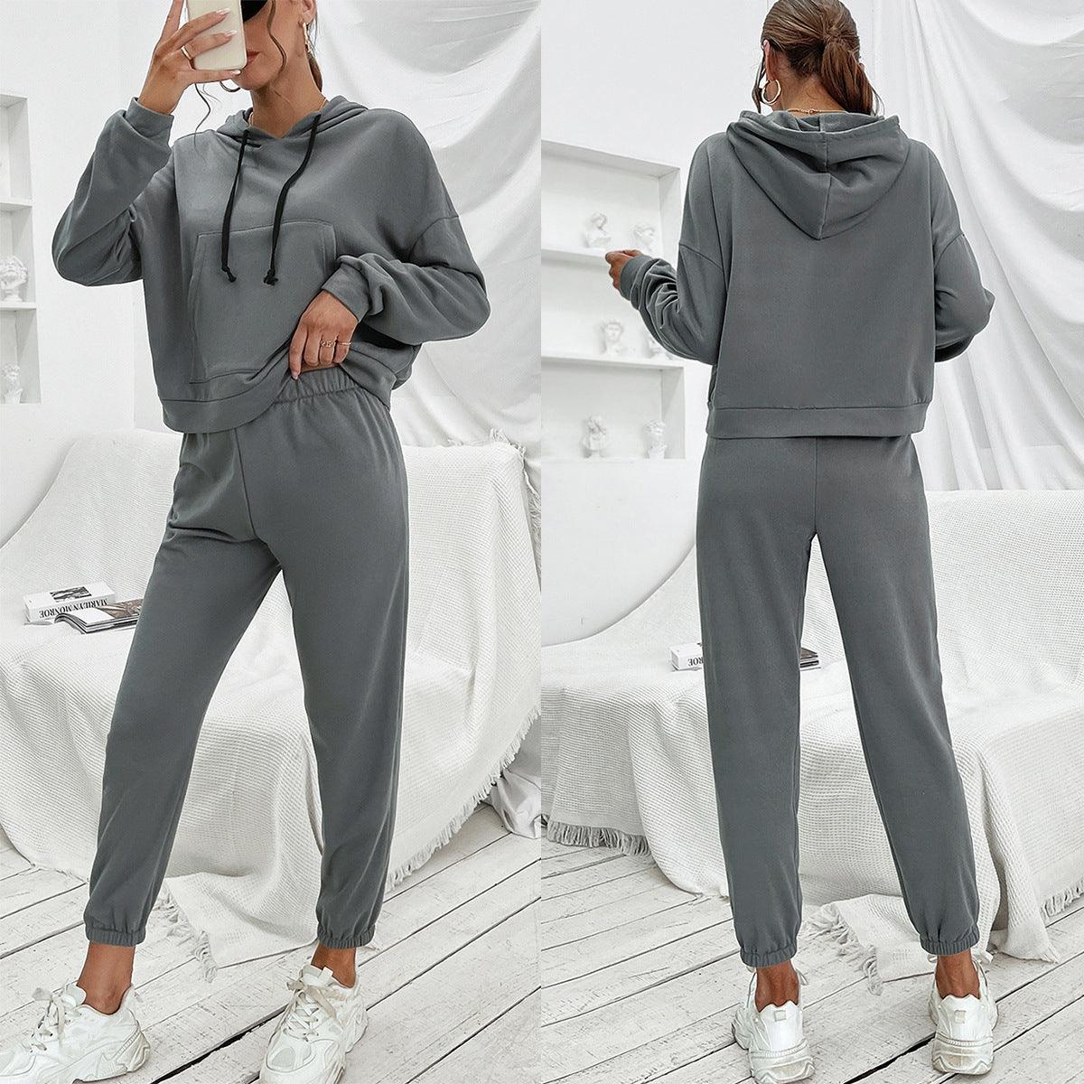 Loose Casual Solid Color Hooded Sweater Outdoor Sports Suit - Nioor