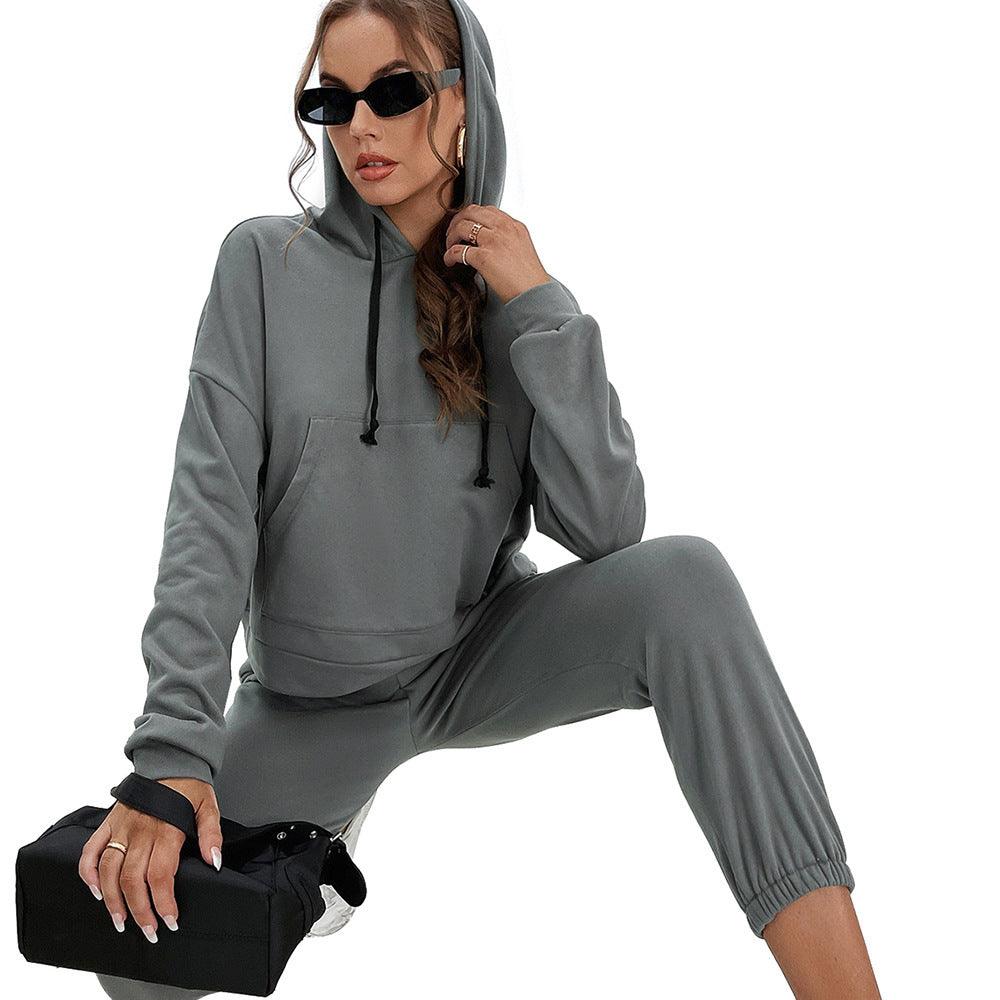 Loose Casual Solid Color Hooded Sweater Outdoor Sports Suit - Nioor