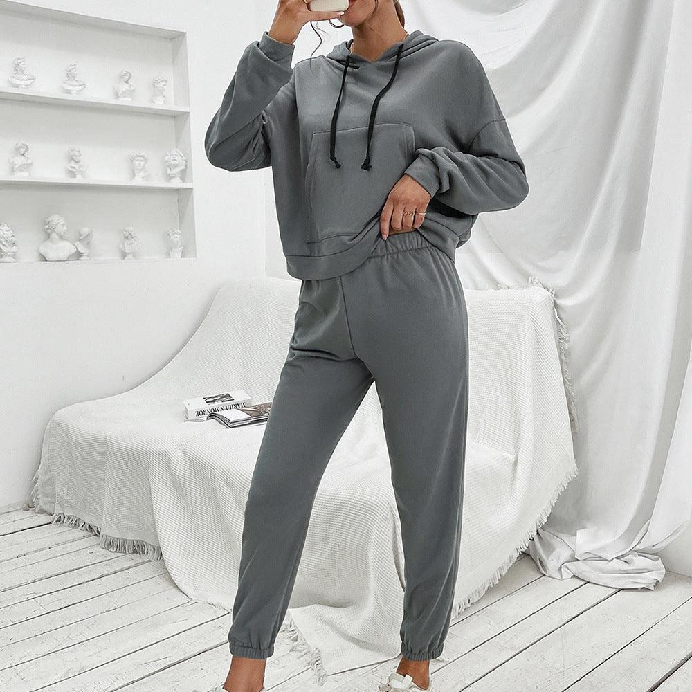 Loose Casual Solid Color Hooded Sweater Outdoor Sports Suit - Nioor