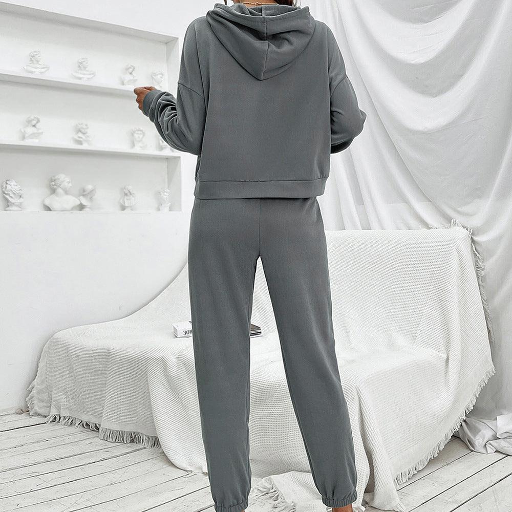 Loose Casual Solid Color Hooded Sweater Outdoor Sports Suit - Nioor