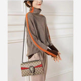 Loose Contrast Color Sleeve Full Imitation Wool Turtleneck Female Autumn And Winter - Nioor