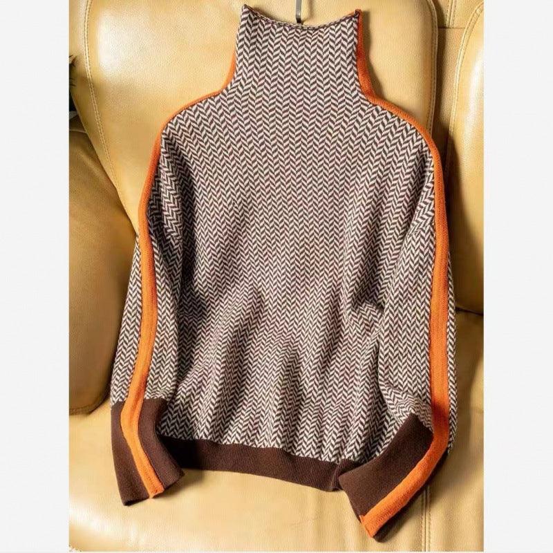 Loose Contrast Color Sleeve Full Imitation Wool Turtleneck Female Autumn And Winter - Nioor