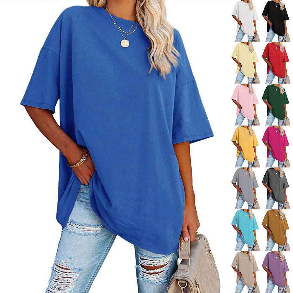 Loose Drop Shoulder Sleeves Round Neck Short Sleeve Top - Nioor