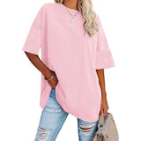 Loose Drop Shoulder Sleeves Round Neck Short Sleeve Top - Nioor